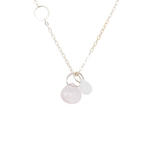 Rainbow Moonstone and Pink Chalcedony Drop Necklace