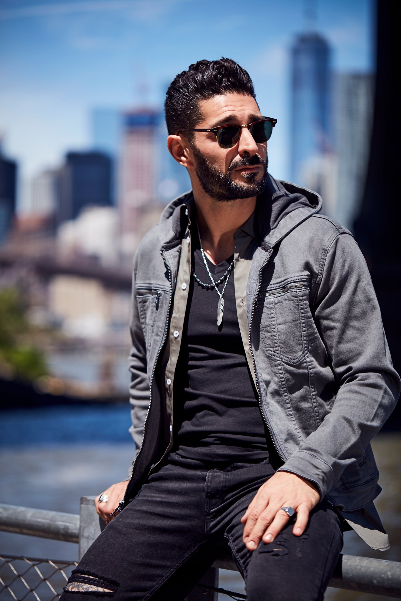 John Varvatos Sterling Silver and Black Diamond Feather Pendant