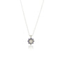 Load image into Gallery viewer, A sterling silver moonflower charm pendant with a diamond center and sapphire halo, by Adel Chefridi.
