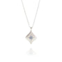 Load image into Gallery viewer, Sterling silver necklace with a cluster of aquamarines set in the center of a kite shaped pendant with small hand engraved accents by Adel Chefridi.
