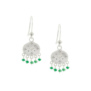 Beaded Emerald New Moon Earrings