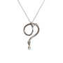 Load image into Gallery viewer, Sterling silver serpent necklace by Annette Ferdinandsen with a pearl drop hanging from the serpent’s mouth.
