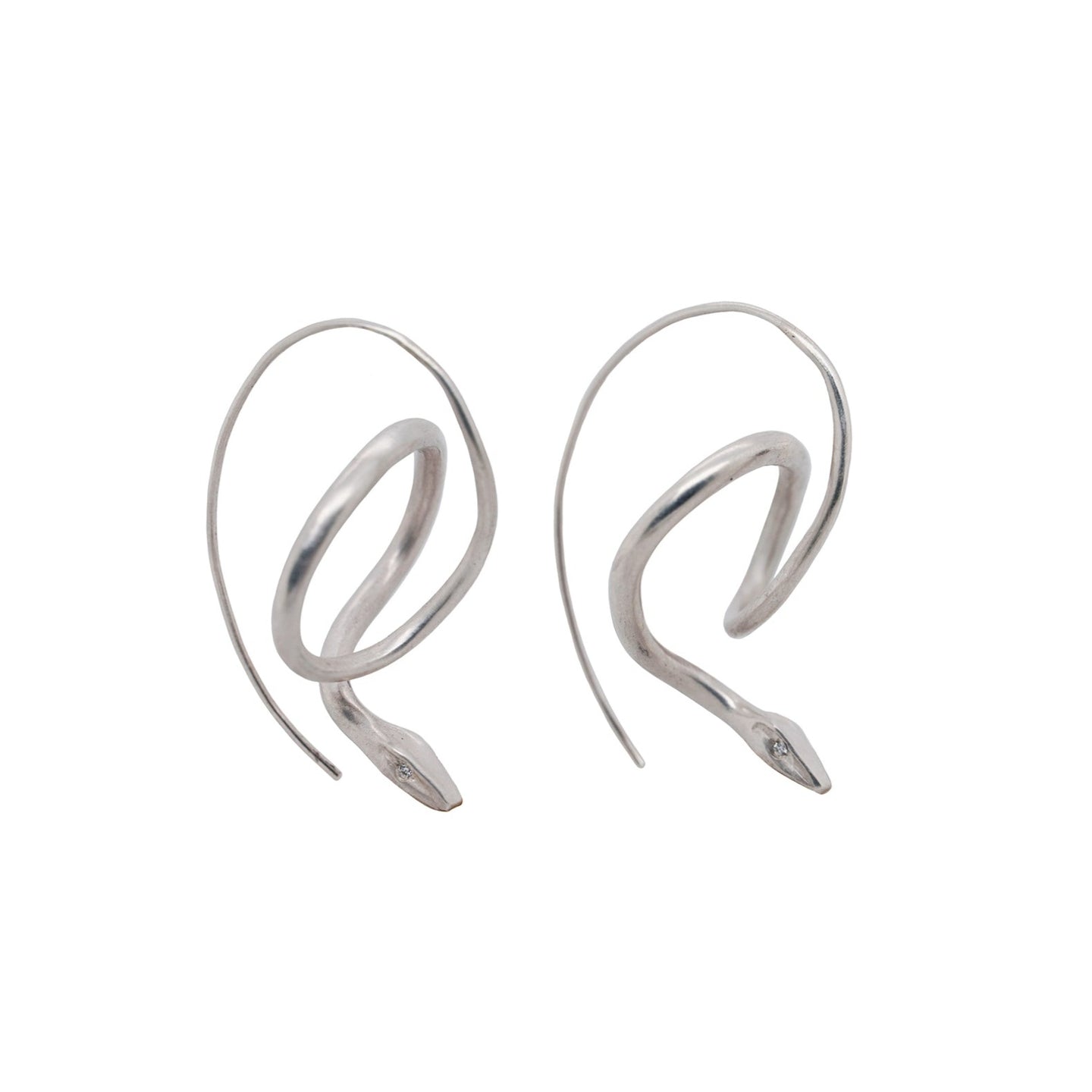 Sterling Silver Serpent Earrings w/ White Diamonds
