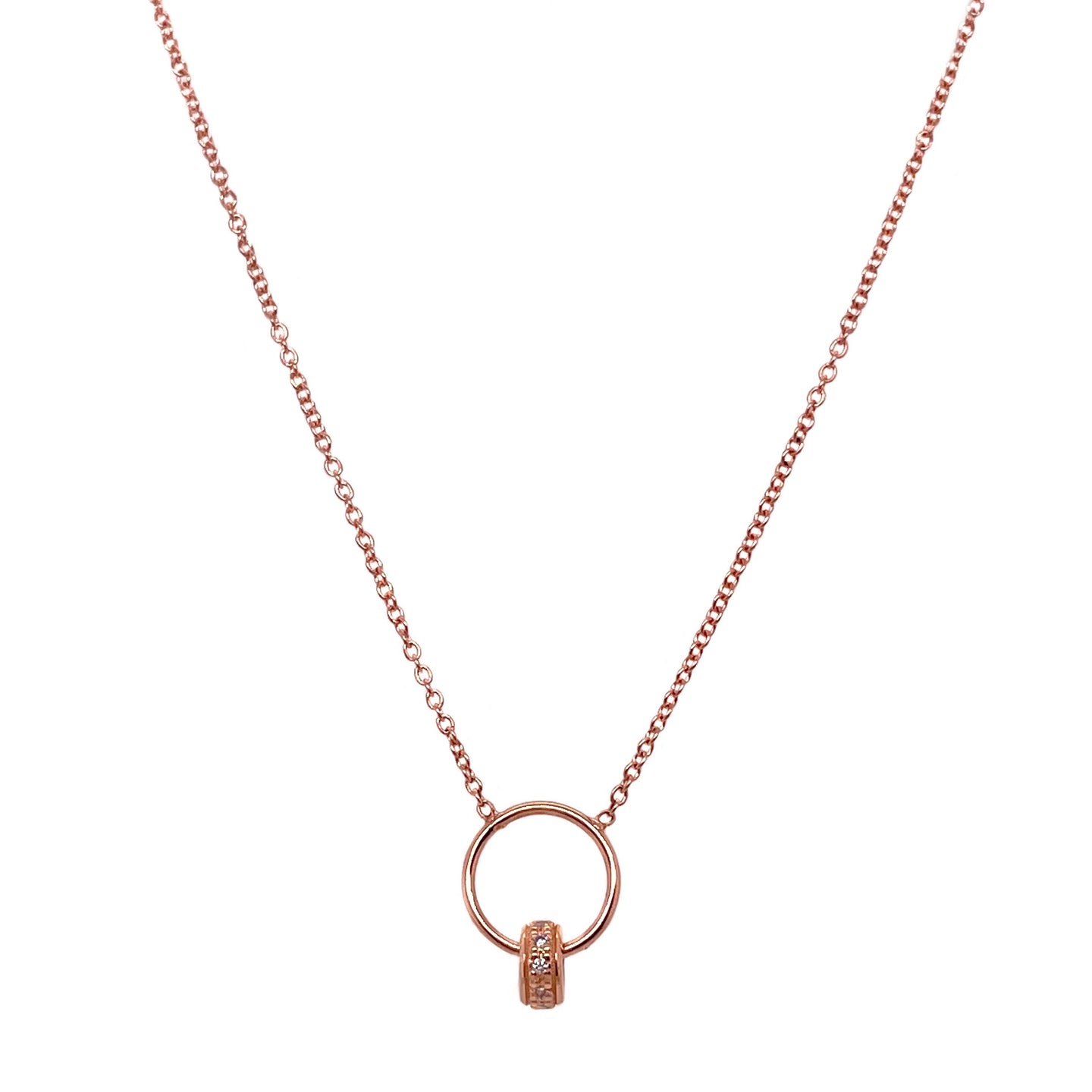 Pave Diamond Rondelle Bead Circle Necklace